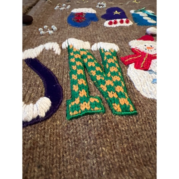 Studio Joy Ugly Christmas Sweater Brown Snowman Button Front Cardigan - Picture 2 of 6